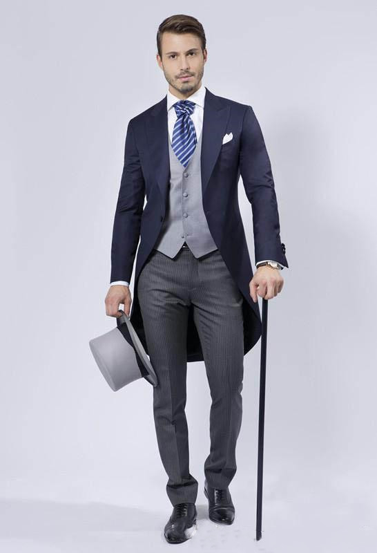 Men Formal Wear Blue - Custom made Groom Tailcoat Handsome Formal