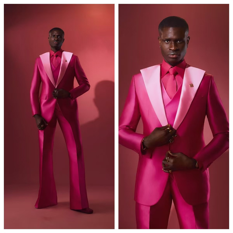 Pink Red Men Suit Set 2 Piece  - Men Formal Wear Red recension och pris