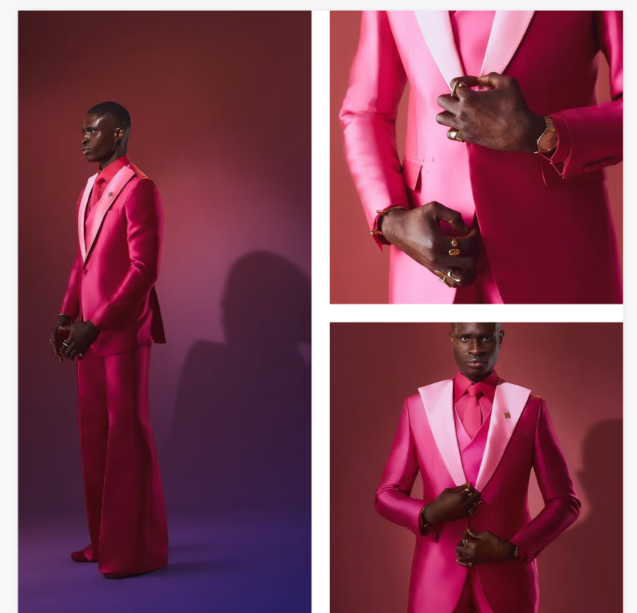 Pink Red Men Suit Set 2 Piece  - Men Formal Wear Red recension och pris