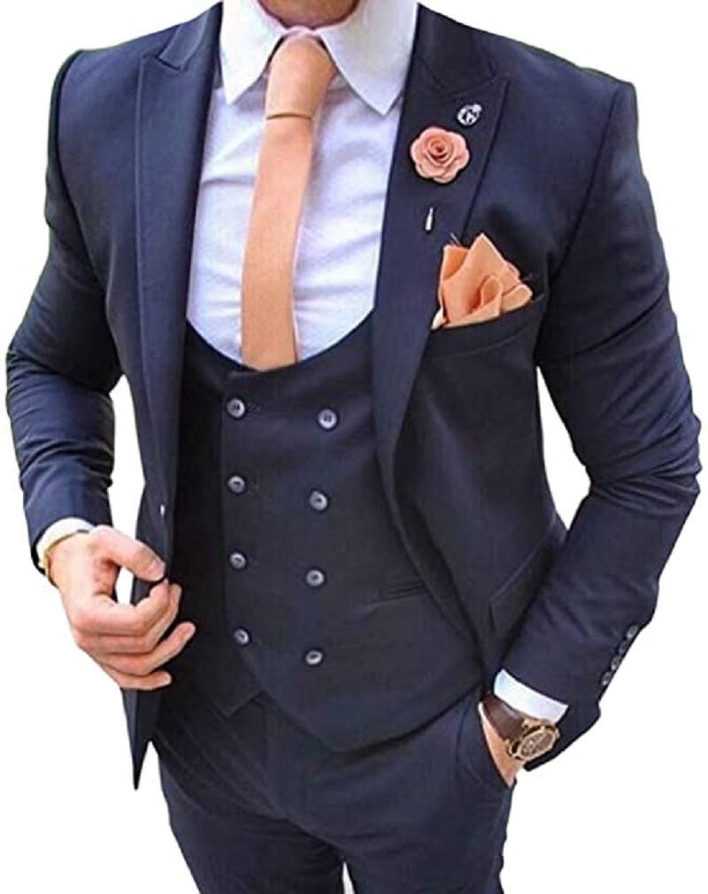 Navy Blue Men's Suits 3 Pcs Co - Men Formal Wear Blue recension och pris