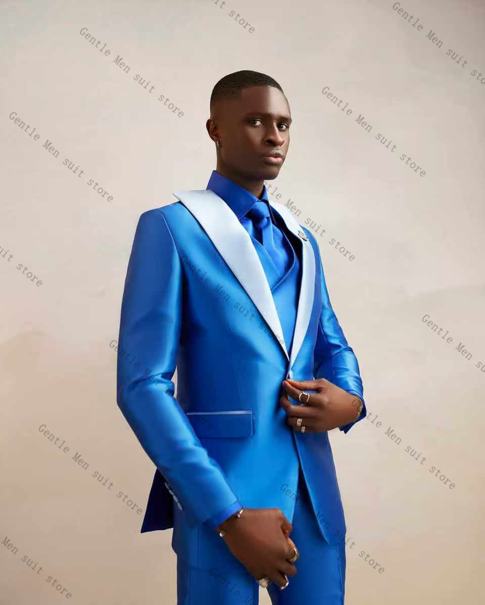 Light Blue Satin Men Suit Set  - Men Formal Wear Blue recension och pris