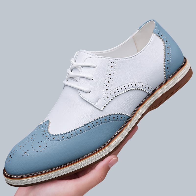Mens White Blue Two Tone Brogu - Patent Leather Oxford recension och pris