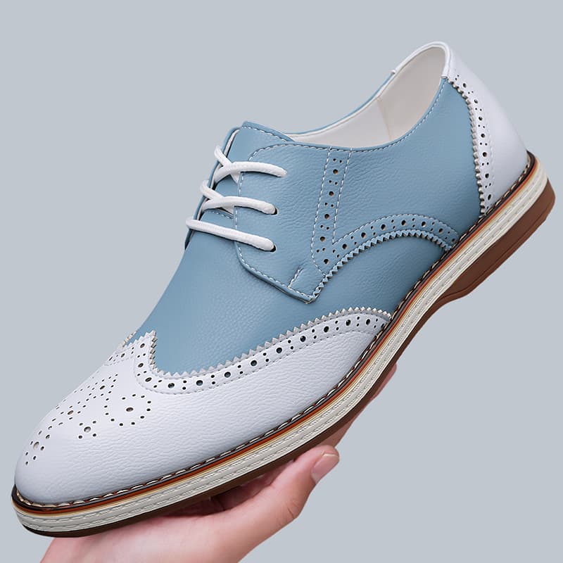 Mens White Blue Two Tone Brogu - Patent Leather Oxford recension och pris