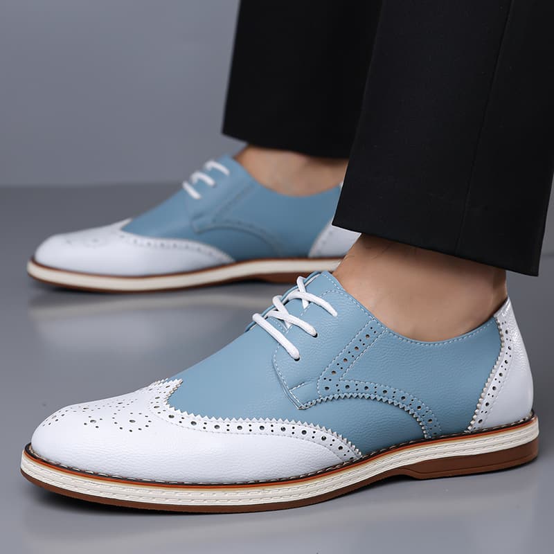 Mens White Blue Two Tone Brogu - Patent Leather Oxford recension och pris