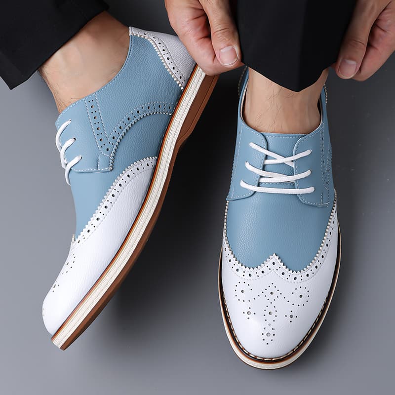 Mens White Blue Two Tone Brogu - Patent Leather Oxford recension och pris