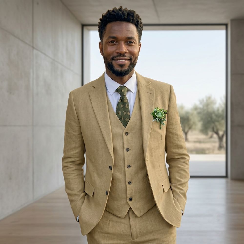 Linen Men Suits Notched Lapel  - Men Linen Formal Wear recension och pris