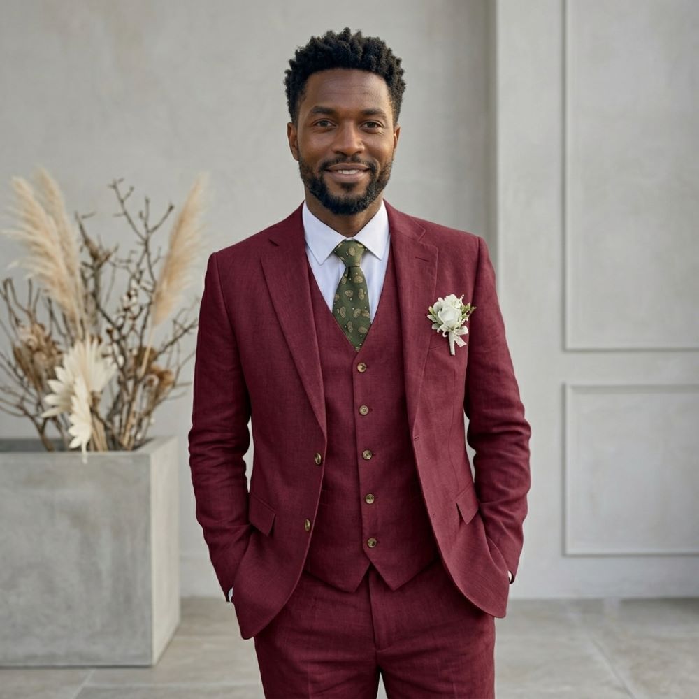 Linen Men Suits Notched Lapel  - Men Linen Formal Wear recension och pris