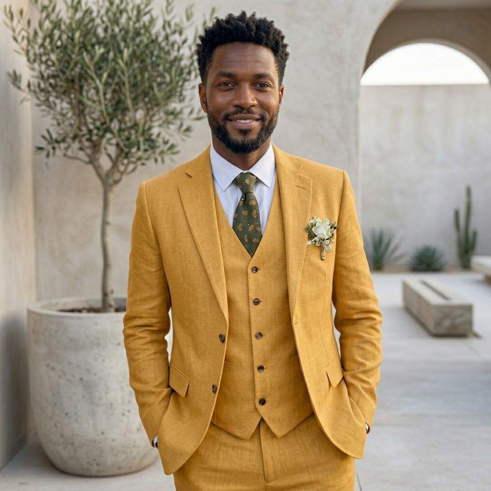 Linen Men Suits Notched Lapel  - Men Linen Formal Wear recension och pris