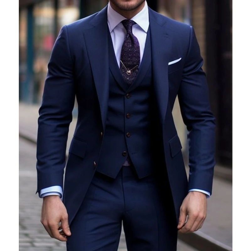 Navy Blue 3 Pieces Casual Male - Men Formal Wear Blue recension och pris