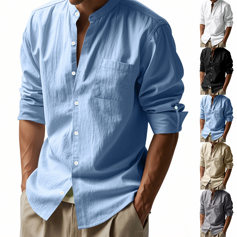 Men's Linen Stand Up Collar Sh - Men Linen Formal Wear recension och pris