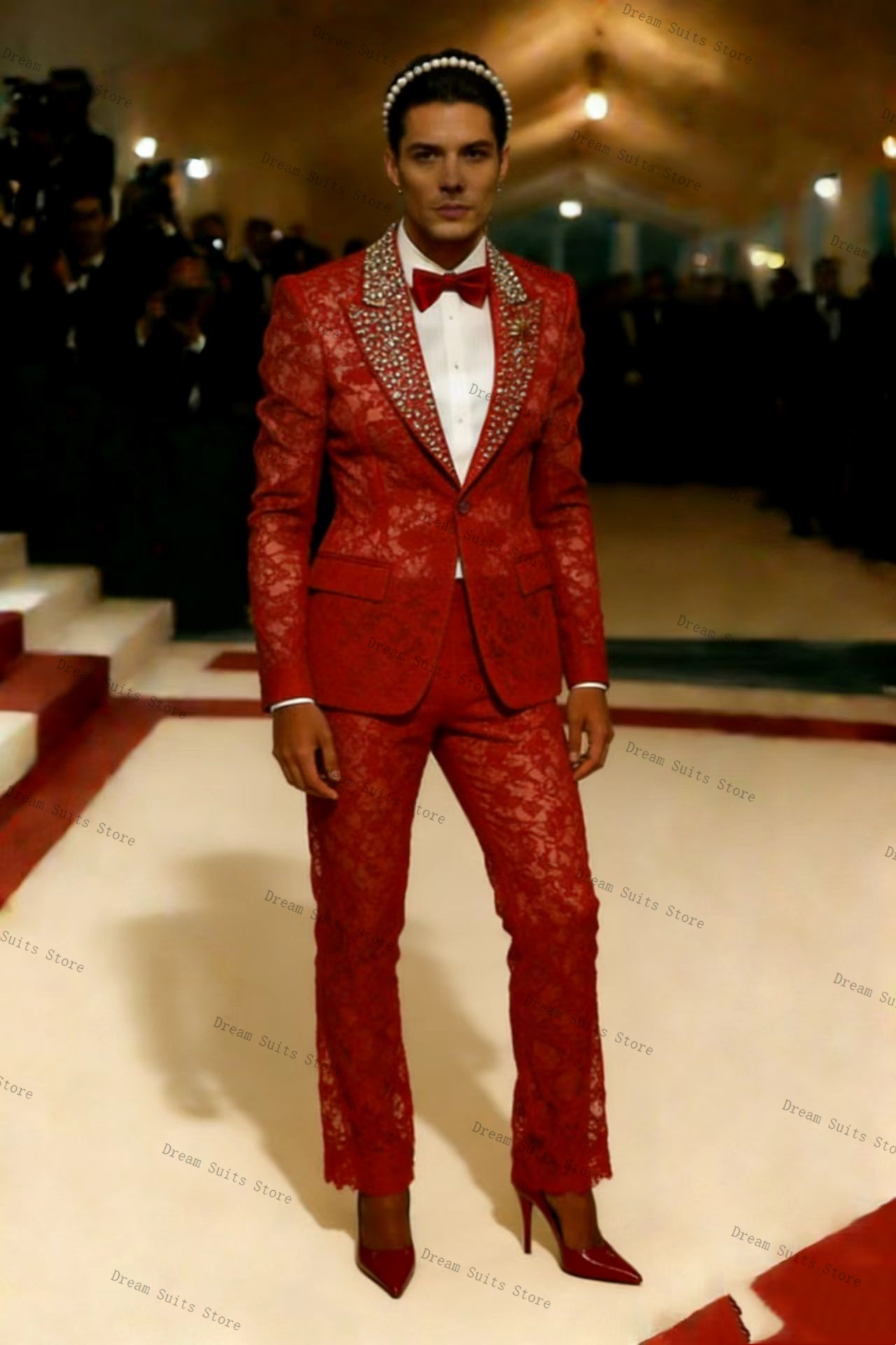 Gold Crystals Men Suit Set 2 P - Men Formal Wear Red recension och pris