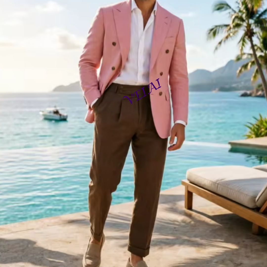 Customized 2 Piece Beige Linen - Men Linen Formal Wear recension och pris